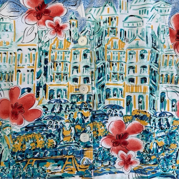 Italian Summer Amalfi Coast Print Artsy Overshirt Jacket Top M Coldwater Creek - Picture 4 of 12